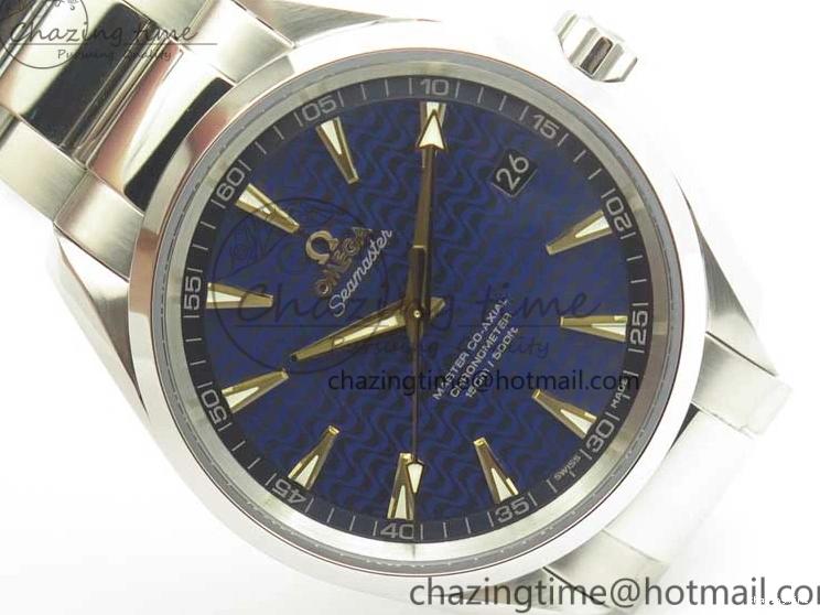 0418 Aqua Terra 150M SS VSF 1:1 Best Edition Blue Wave Textured Dial YG Hand on SS Bracelet A8500 Super Clone Sporty 8026